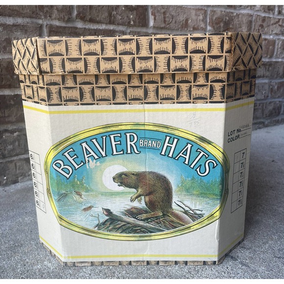 Large Vintage Beaver Brand Hats Wallpaper Box Only - Bright Graphics 14” X 16”